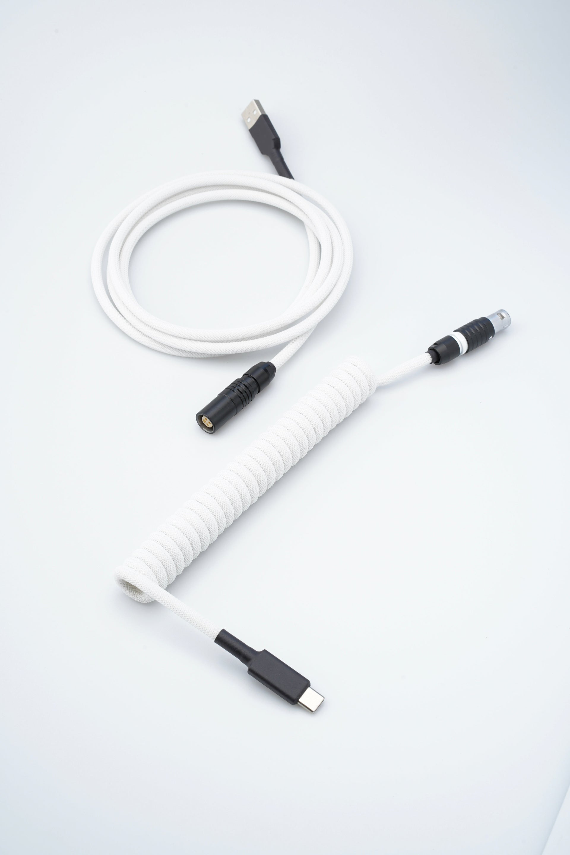 BLACK ON WHITE PUSH PULL COILED USB CABLE